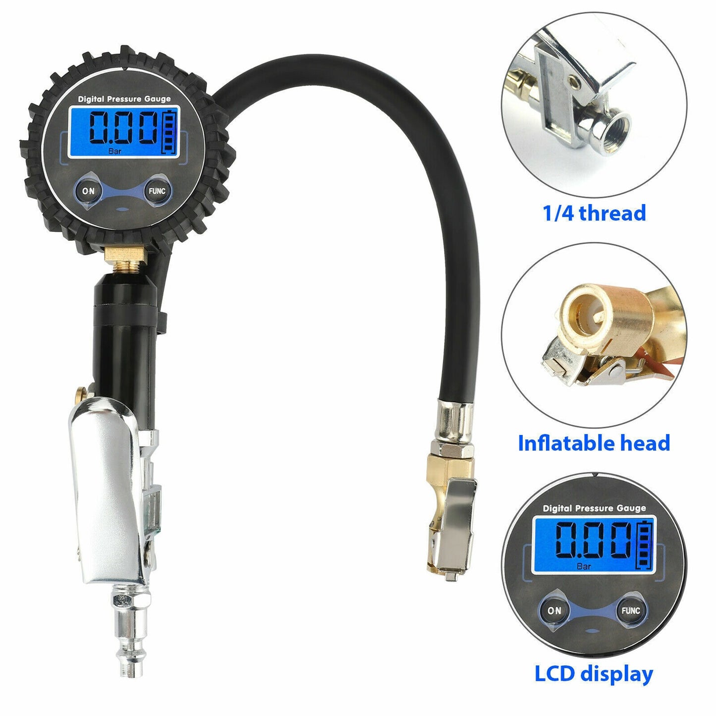 Digital Tire Inflator with Pressure Gauge 250 PSI Air Chuck for Truck/Car/Bike