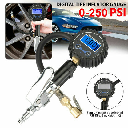 Digital Tire Inflator with Pressure Gauge 250 PSI Air Chuck for Truck/Car/Bike