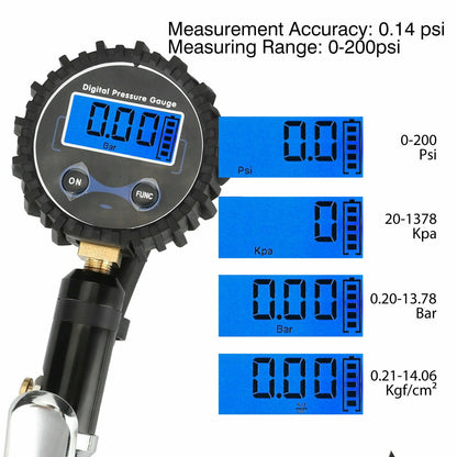 Digital Tire Inflator with Pressure Gauge 250 PSI Air Chuck for Truck/Car/Bike