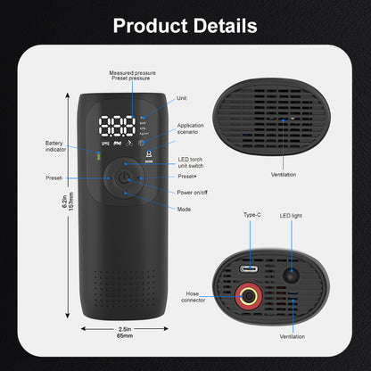 Air-LP2-P: Mini Air Pump with Digital LED Screen, 150 PSI